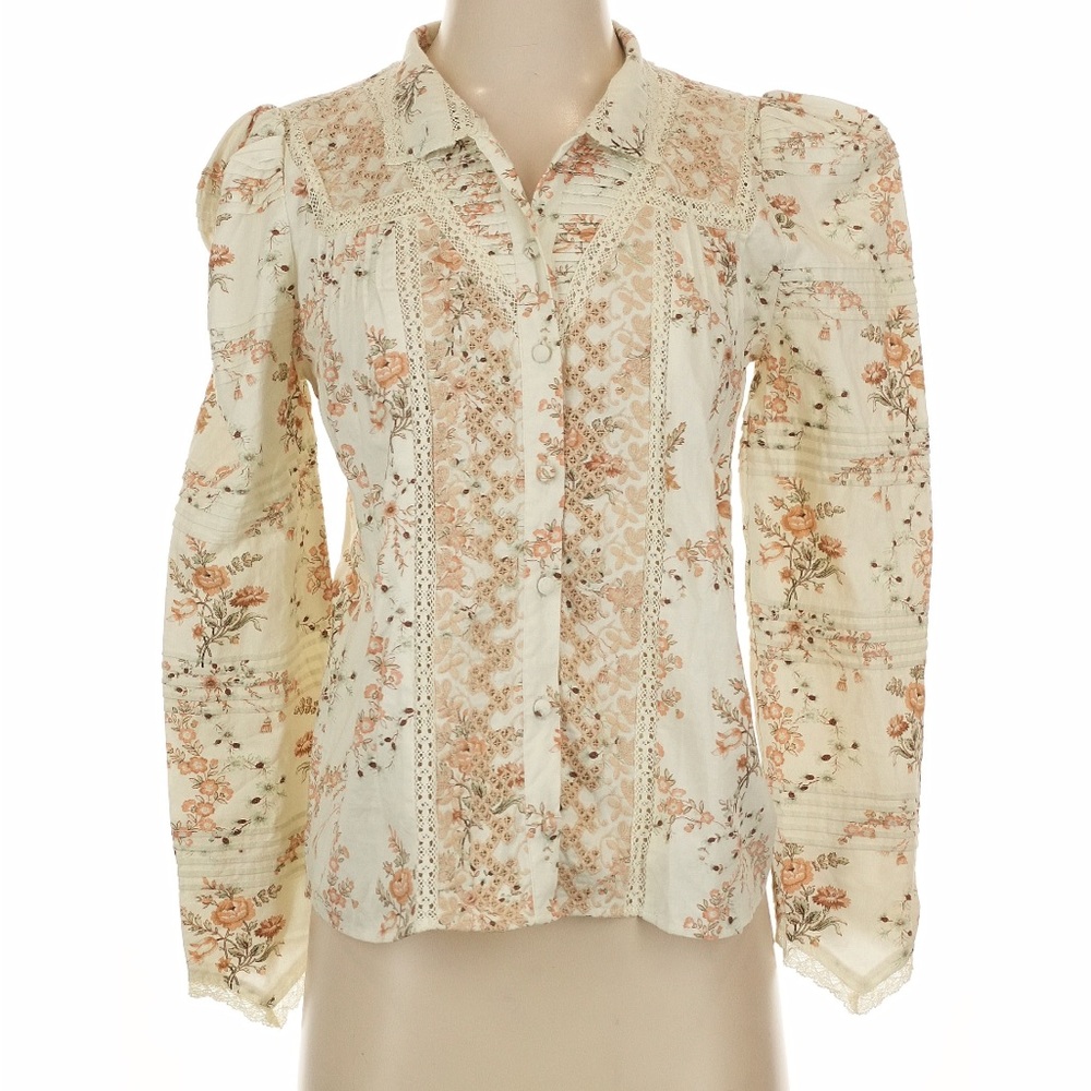 LoveShackFancy Cream Shoulder Puff Floral Blouse